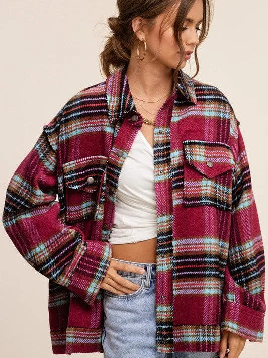 Plaid Friday Snap Button Oversized Shacket