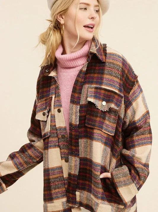 Plaid Friday Snap Button Oversized Shacket