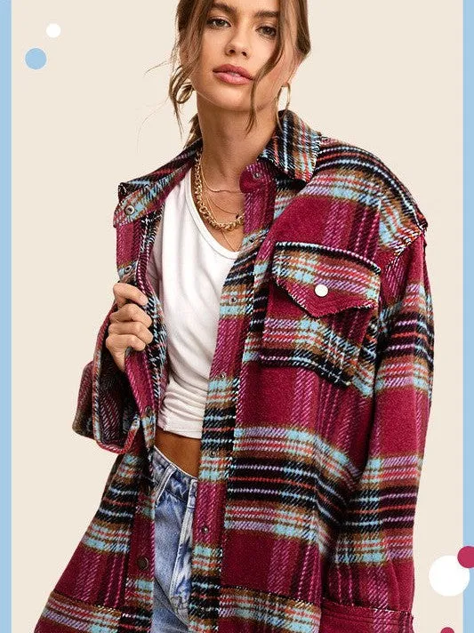 Plaid Friday Snap Button Oversized Shacket