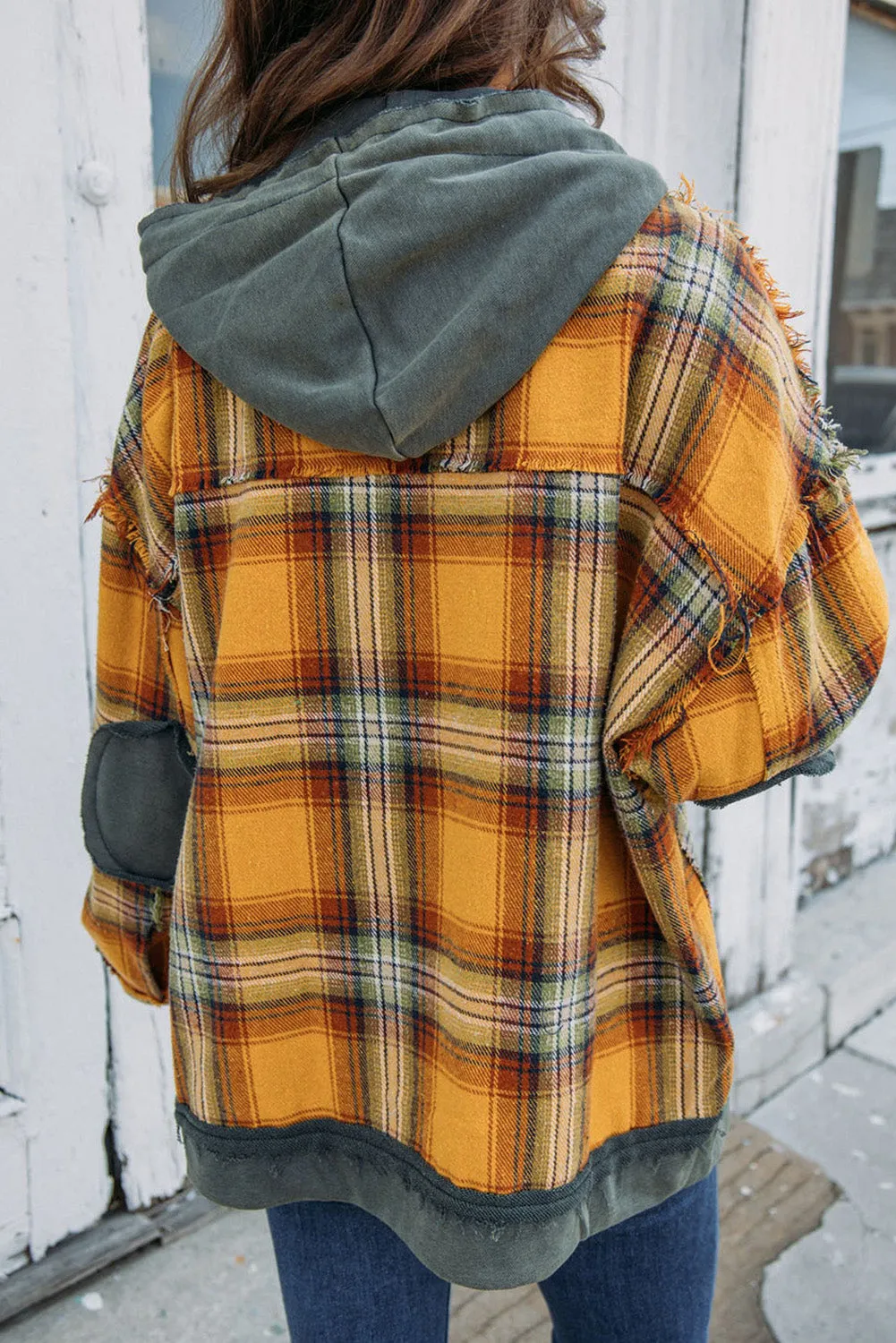 Plaid Hooded Snap Button Jacket