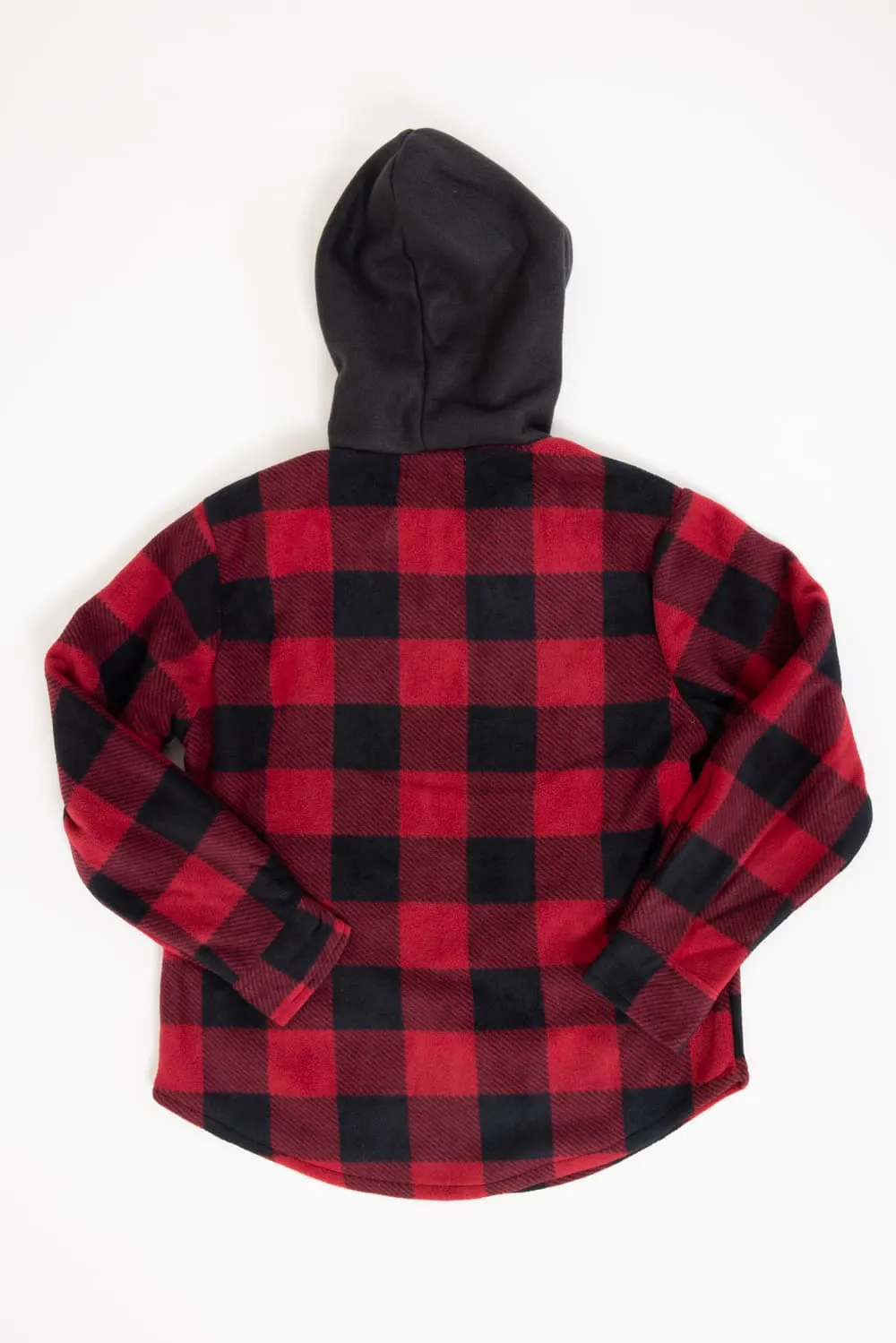 Plaid Youth Hooded Jacket with Sherpa Lining for Boys in Red/Black Plaid | 1PF5088B-REDPLD