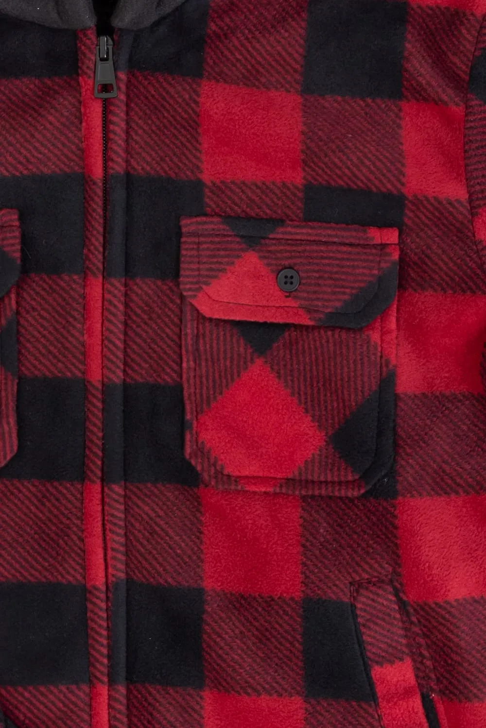 Plaid Youth Hooded Jacket with Sherpa Lining for Boys in Red/Black Plaid | 1PF5088B-REDPLD