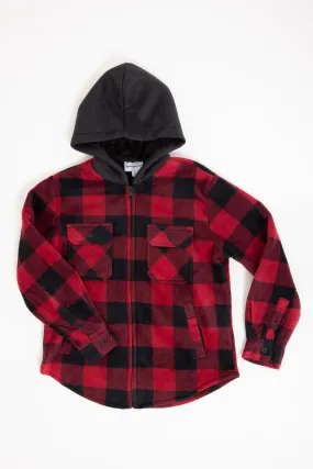 Plaid Youth Hooded Jacket with Sherpa Lining for Boys in Red/Black Plaid | 1PF5088B-REDPLD