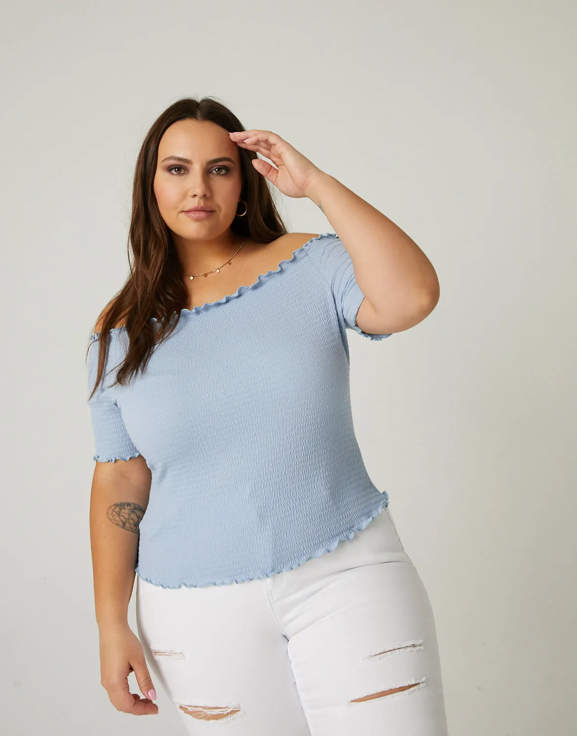 Plus Size Smocked Off The Shoulder Top