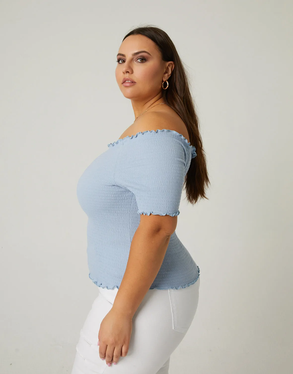 Plus Size Smocked Off The Shoulder Top