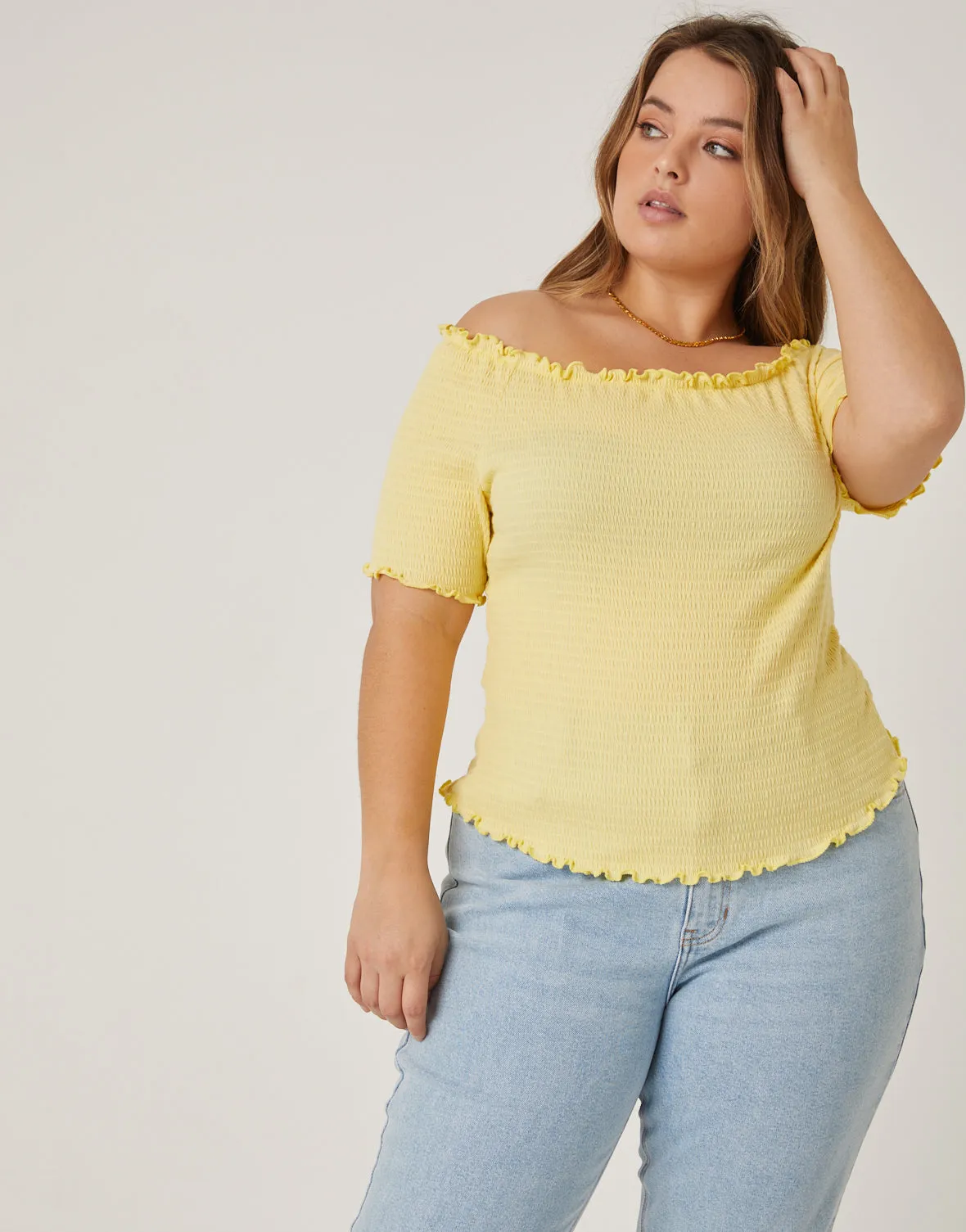 Plus Size Smocked Off The Shoulder Top