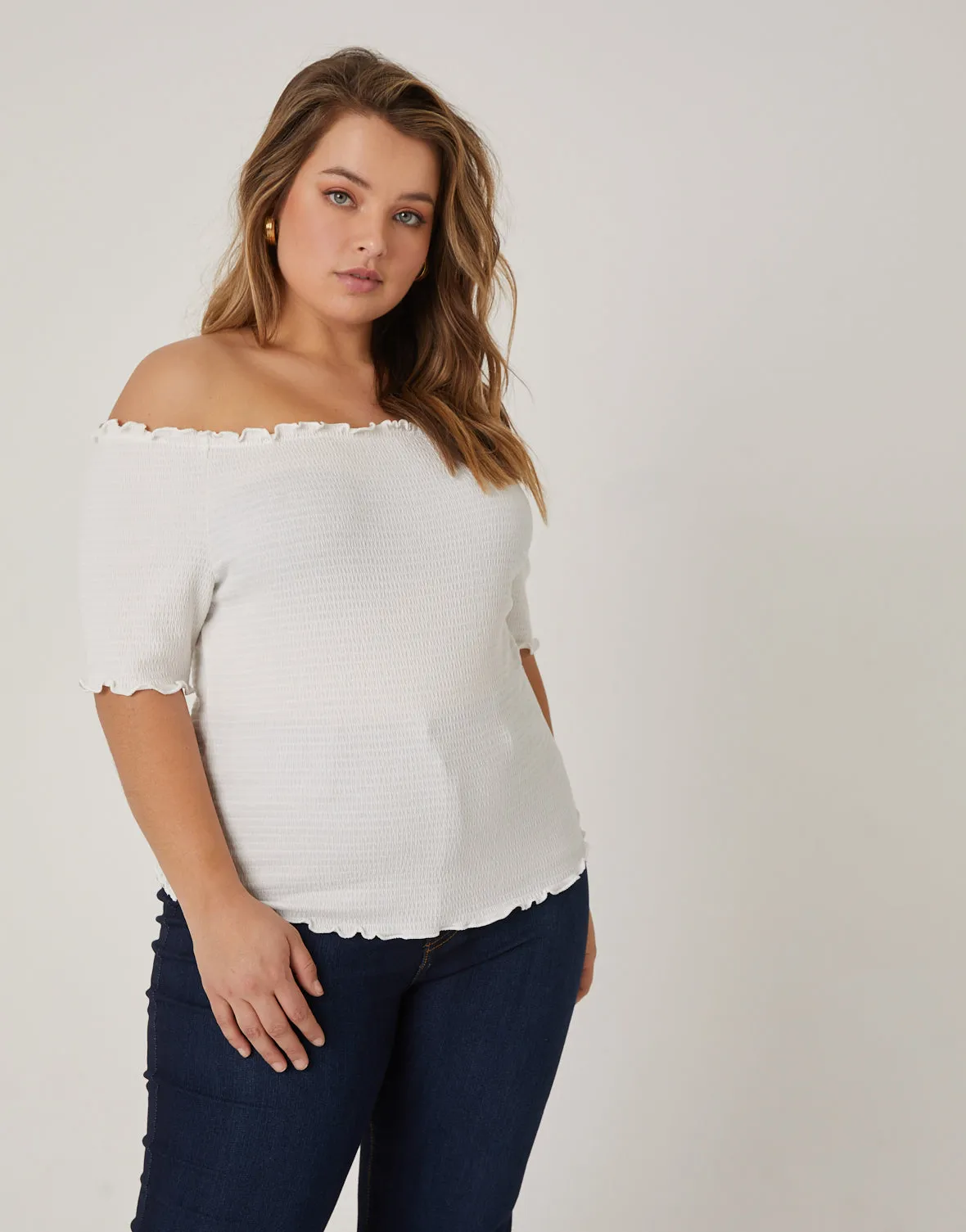 Plus Size Smocked Off The Shoulder Top