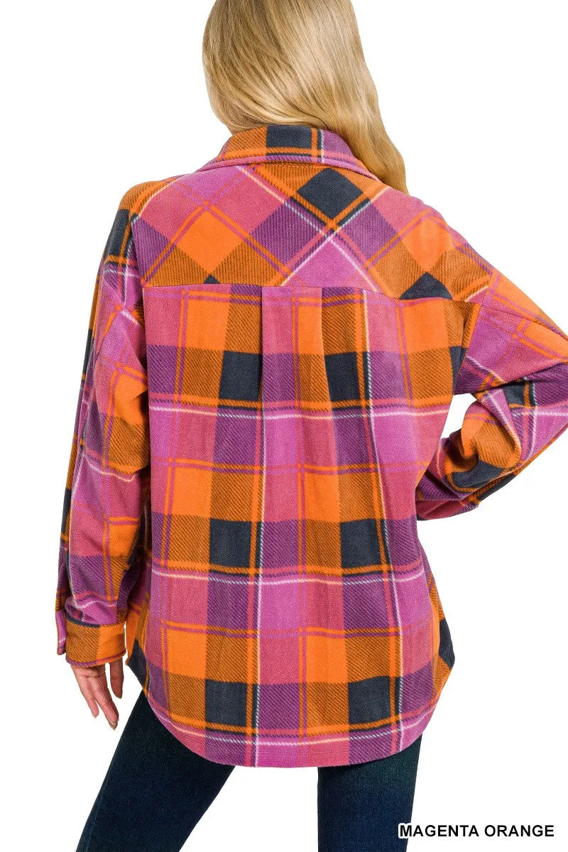 "Polished Plaid" Magenta/Orange Plaid Shacket