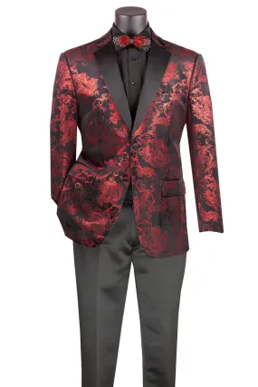 "Posh Paisley Velvet" Red Tuxedo Jacket (Separates)