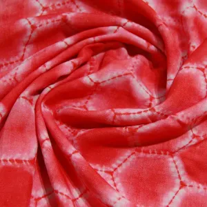 Red White Tai Dye Geometrical Print Raw Silk Fabric TU 1072