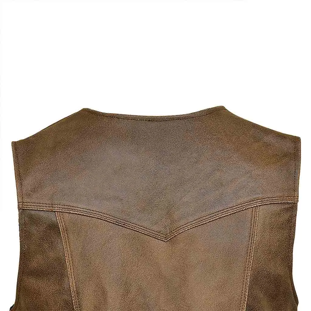 RIDERACT® Harley Distress Leather Vest Antique Clasp Closure