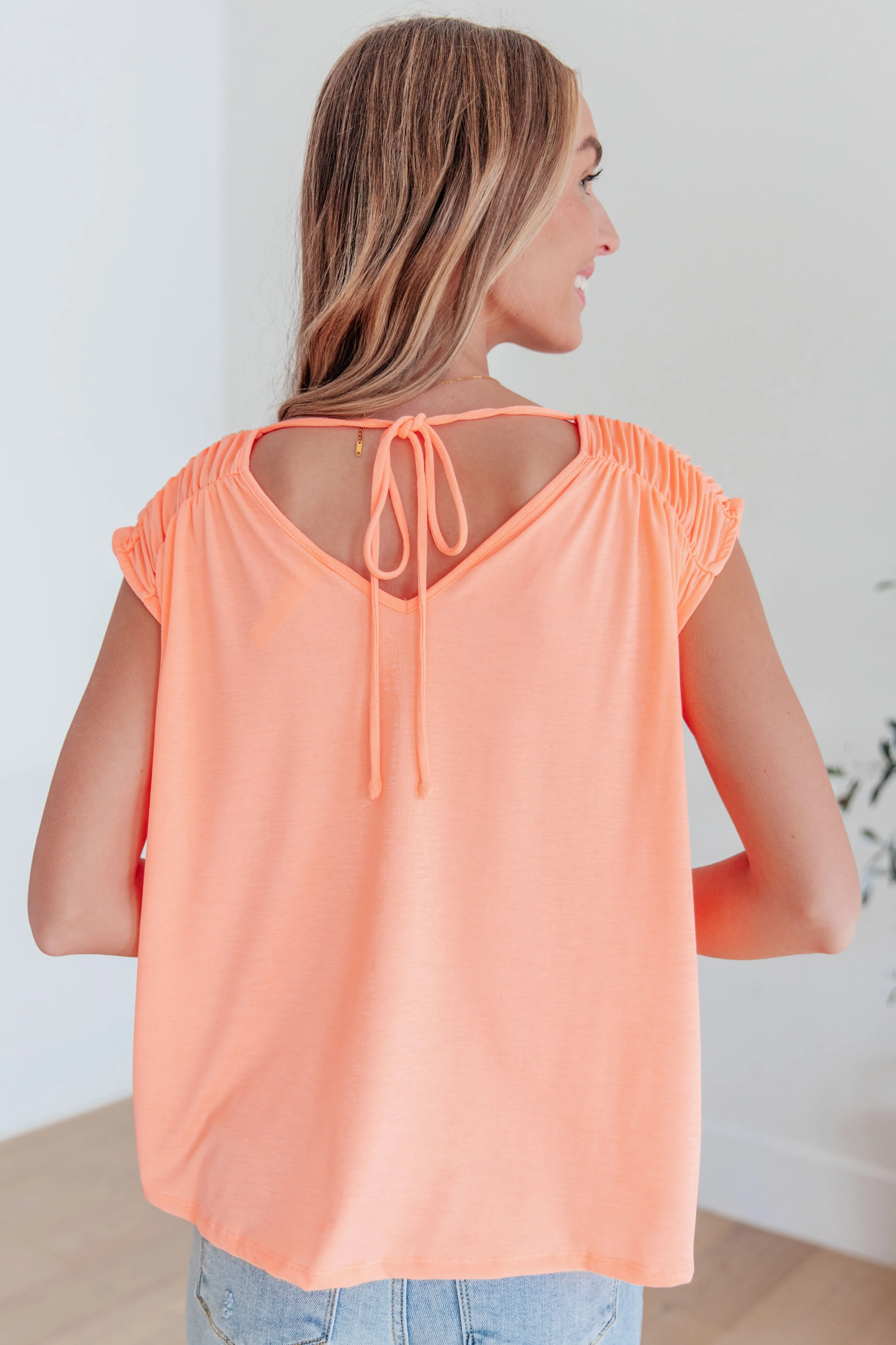 Ruched Cap Sleeve Top in Neon Orange - Dear Scarlett