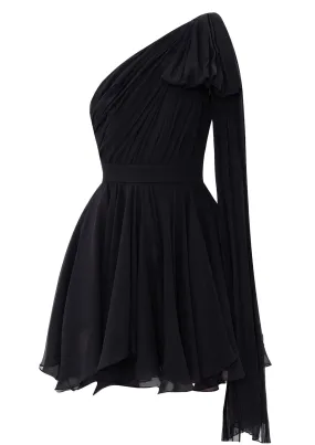 Sarracenia Noir Cape-Sleeve Silk Chiffon Mini Dress