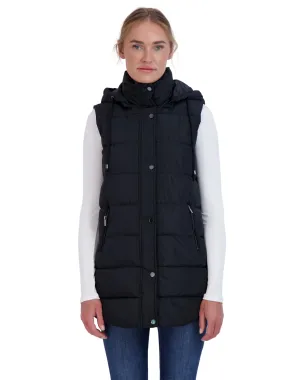 Sebby Collection Women's Long Puffer Vest with Detachable Hood