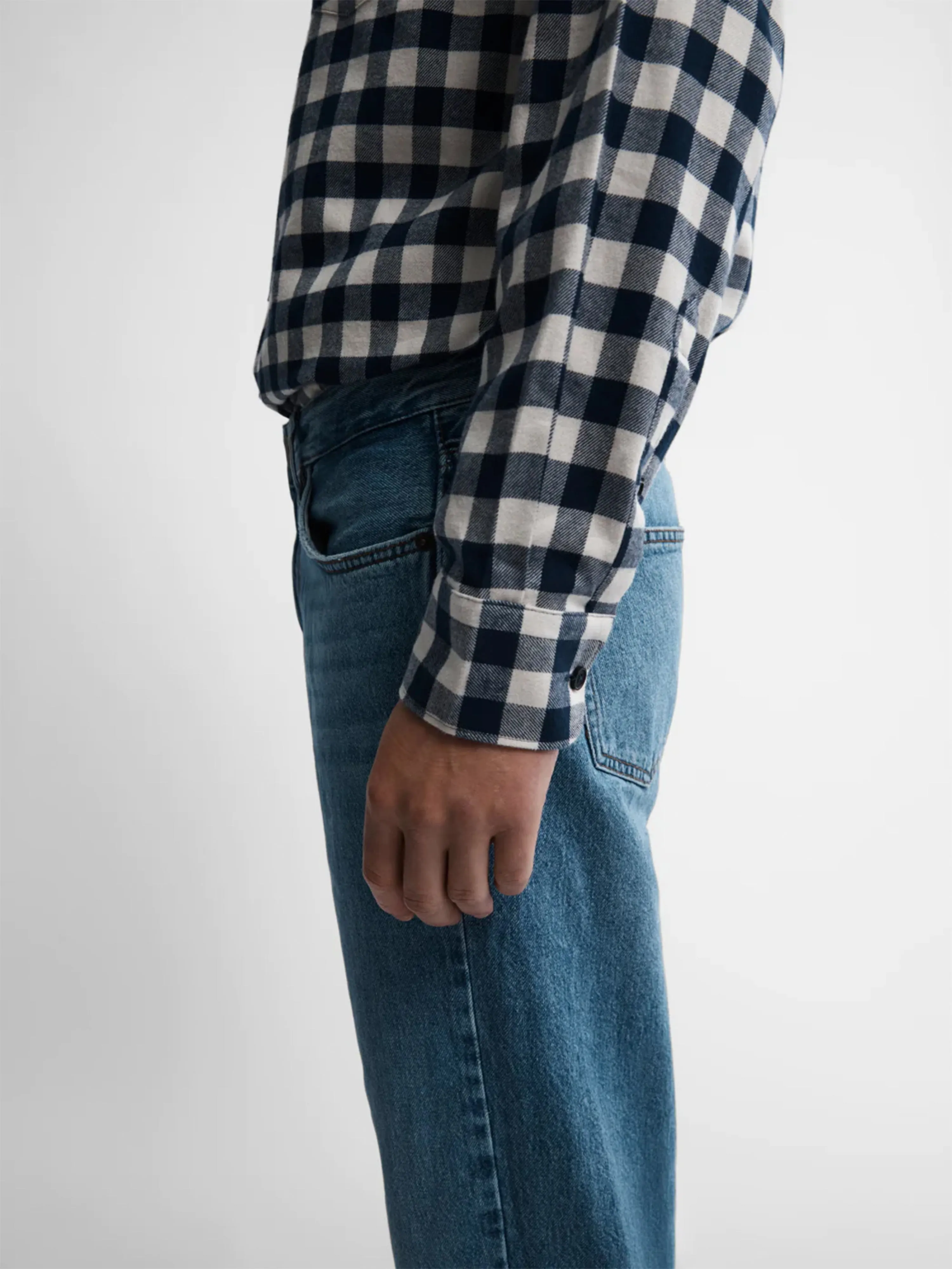 Slim fit Navy & White Buffalo Check Flannel Shirt