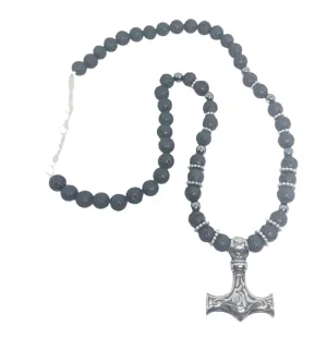 Stainless Steel Mjölnir Necklace with Lava Stone