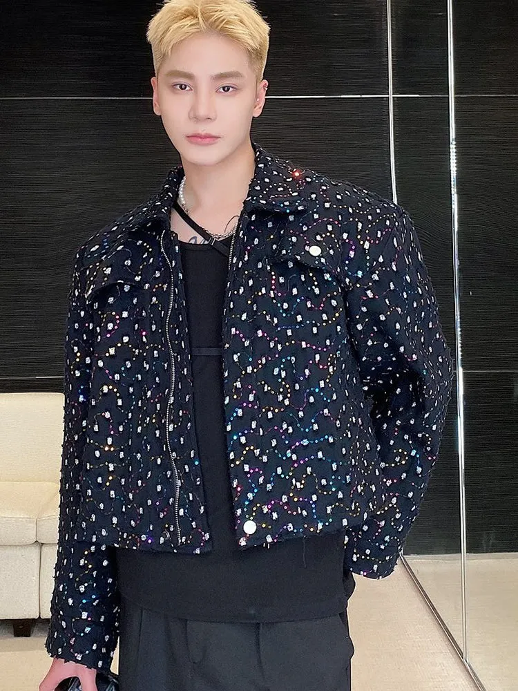 Star Embroidery Sequin Lapel Jacket