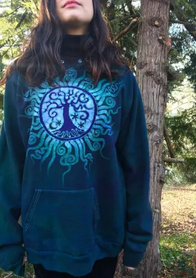 Teal Tree of Life Handmade Batik Pullover Hoodie