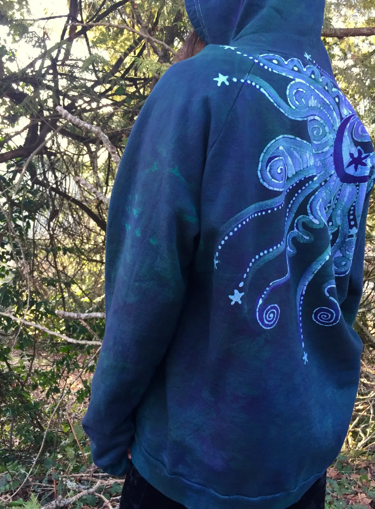 Teal Tree of Life Handmade Batik Pullover Hoodie