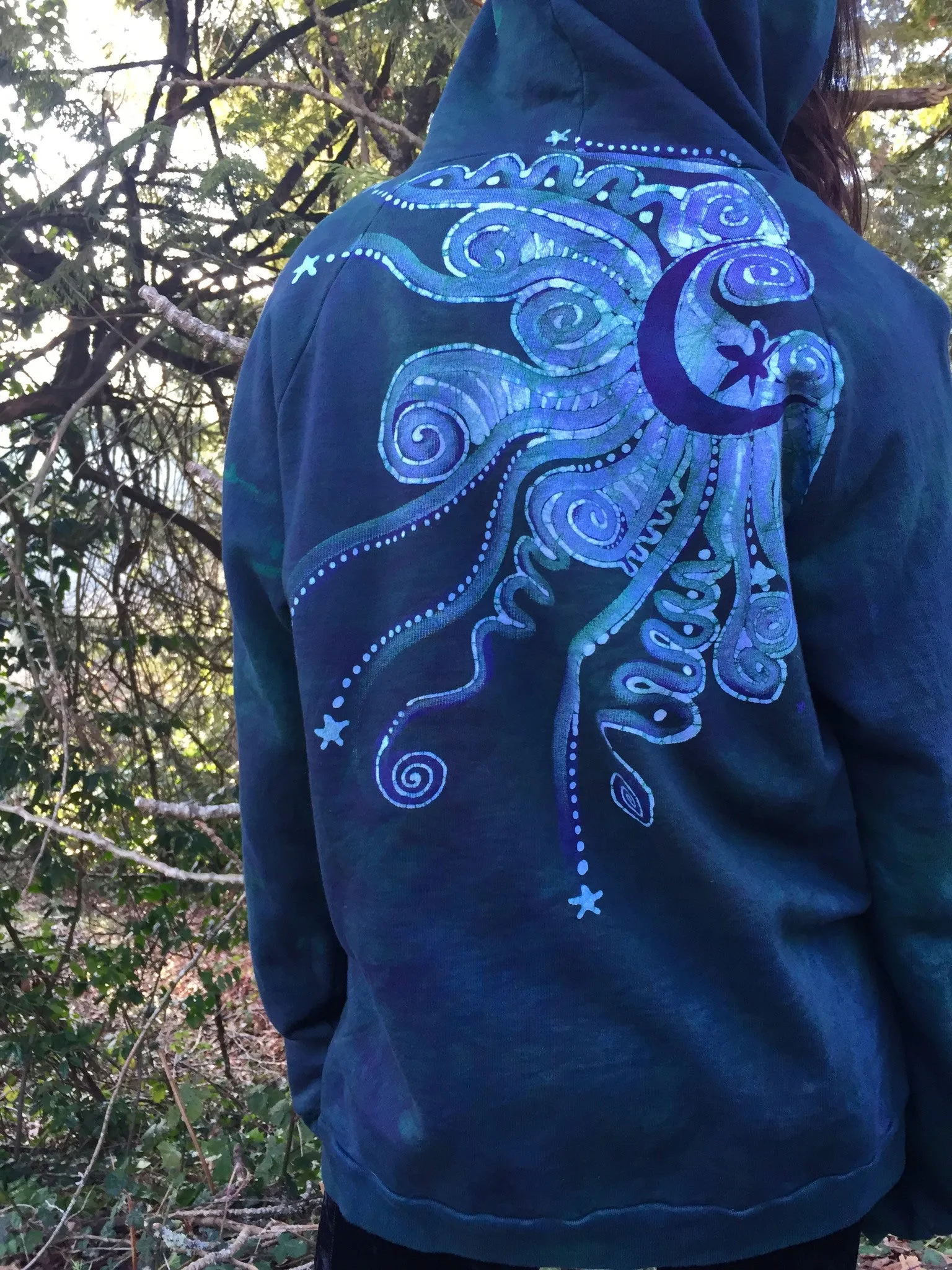 Teal Tree of Life Handmade Batik Pullover Hoodie