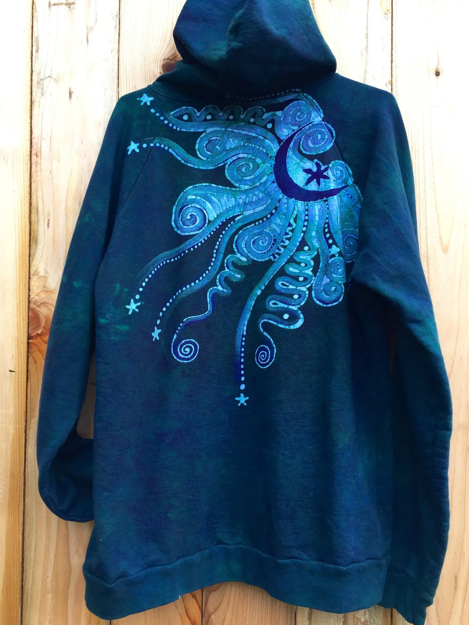 Teal Tree of Life Handmade Batik Pullover Hoodie