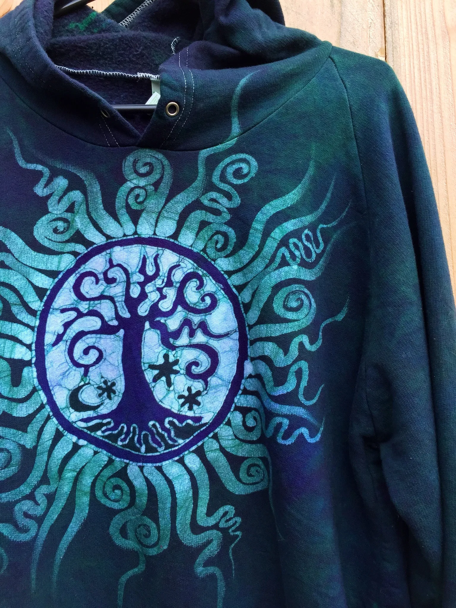 Teal Tree of Life Handmade Batik Pullover Hoodie