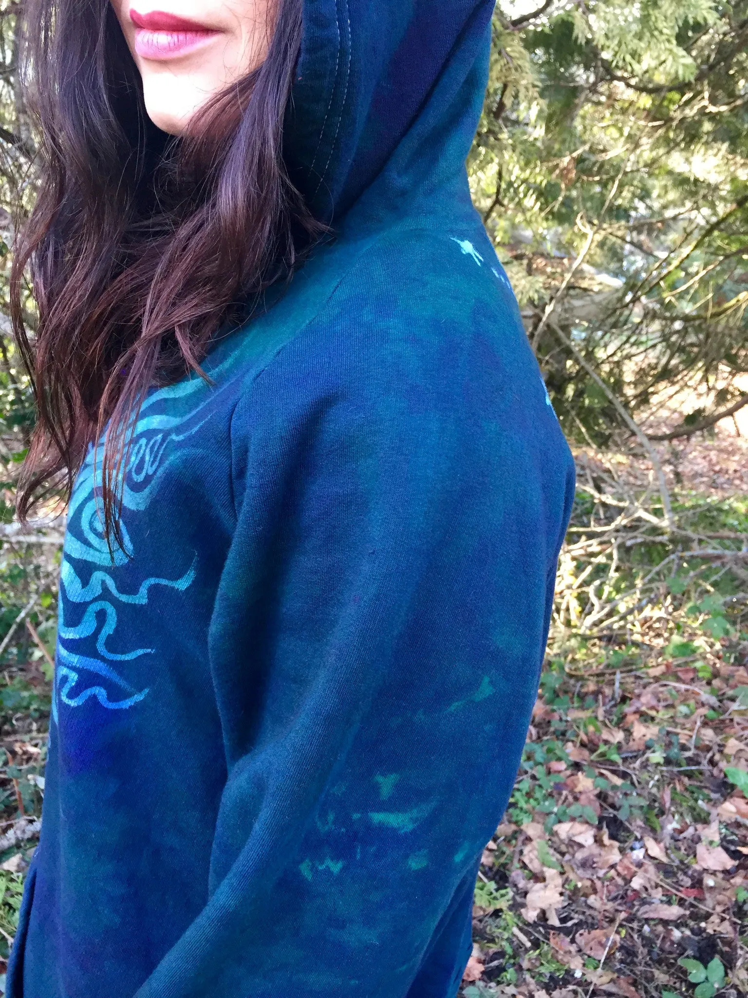 Teal Tree of Life Handmade Batik Pullover Hoodie