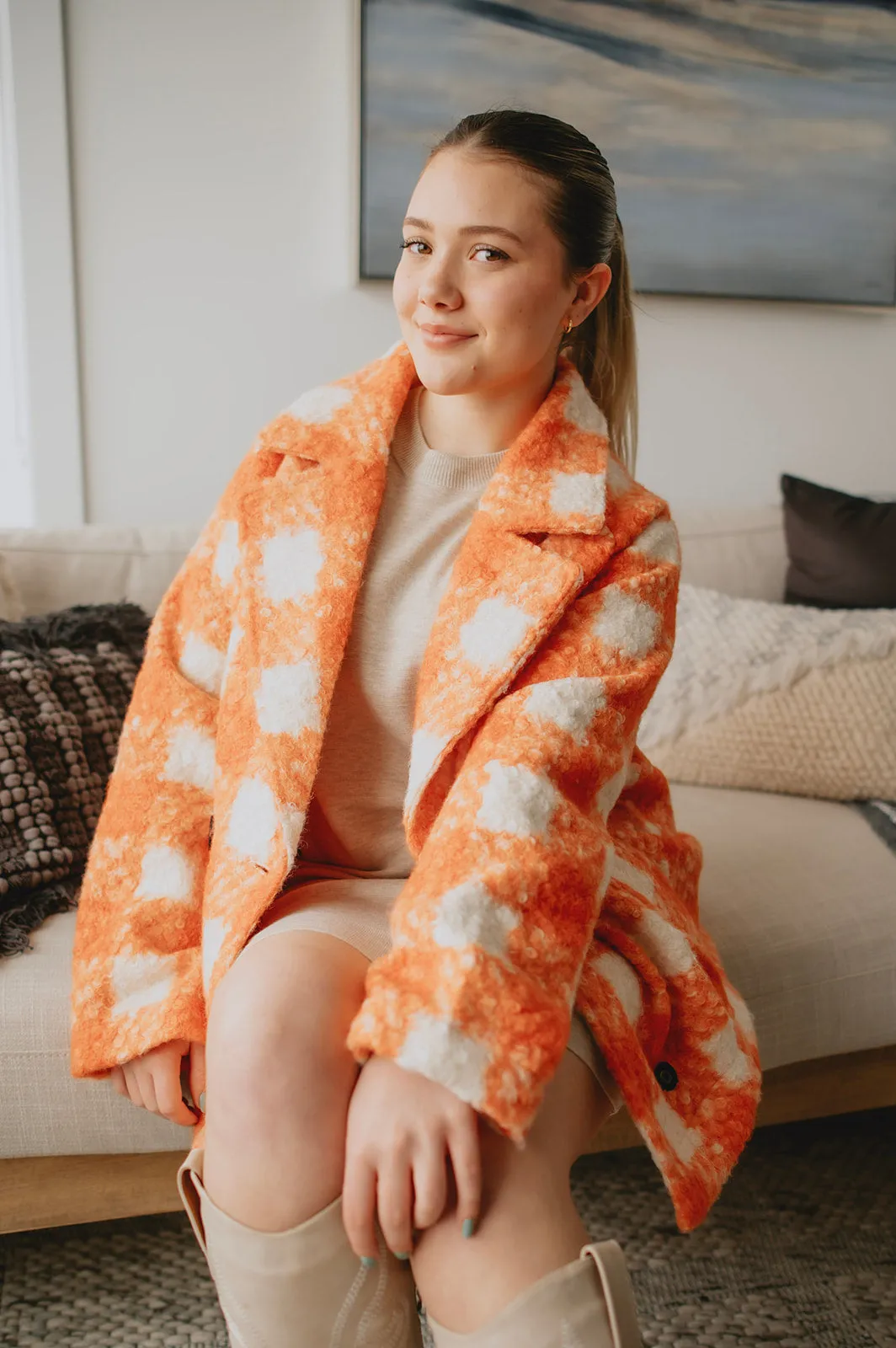 The Buffalo Check Boucle Jacket - Orange