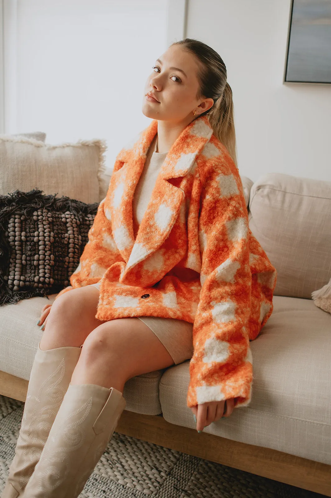 The Buffalo Check Boucle Jacket - Orange