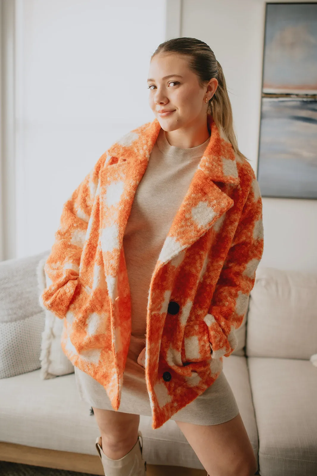 The Buffalo Check Boucle Jacket - Orange