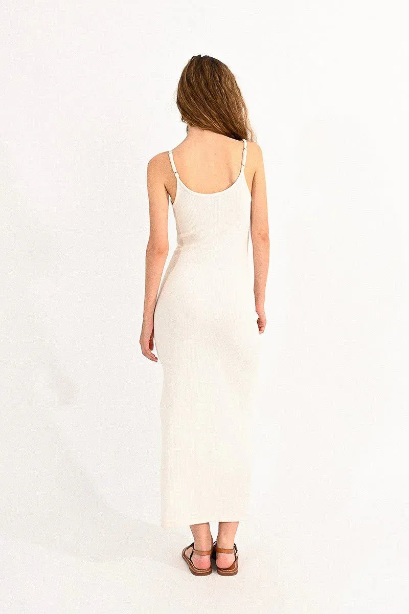 The Robyn Ribbed Knit Tank Dress - Off White