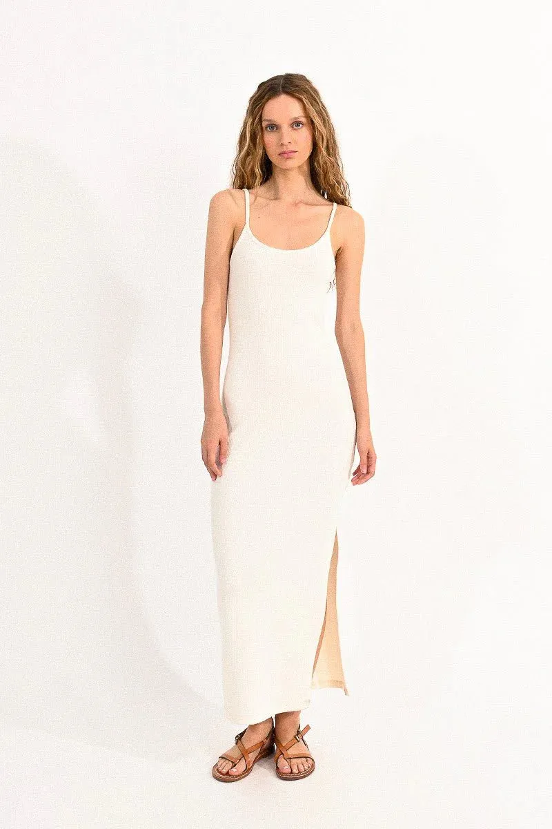 The Robyn Ribbed Knit Tank Dress - Off White