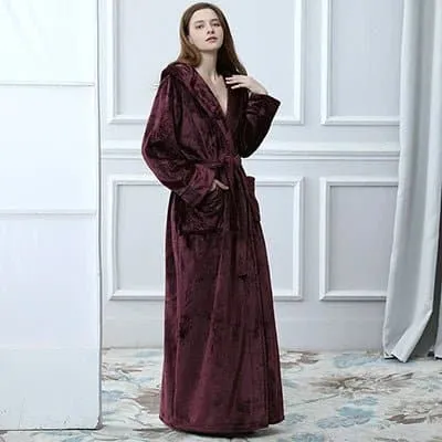 Thick Bath Robe for Women - Cozy Flannel Material, Floor-Length, Extra Warm - Sizes M, L, XL