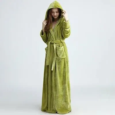 Thick Bath Robe for Women - Cozy Flannel Material, Floor-Length, Extra Warm - Sizes M, L, XL