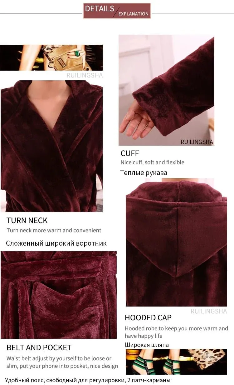 Thick Bath Robe for Women - Cozy Flannel Material, Floor-Length, Extra Warm - Sizes M, L, XL