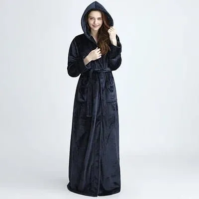 Thick Bath Robe for Women - Cozy Flannel Material, Floor-Length, Extra Warm - Sizes M, L, XL