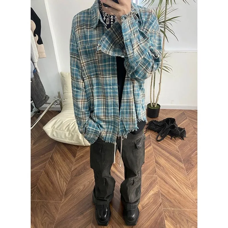 Toleet guys fashion casual Flannel Cleanfit Plaid Shirt Men's Spring and Autumn American Retro Vintage Shirt Couple's Coat