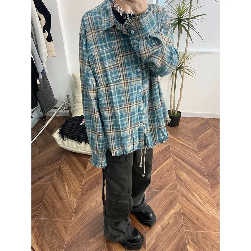 Toleet guys fashion casual Flannel Cleanfit Plaid Shirt Men's Spring and Autumn American Retro Vintage Shirt Couple's Coat