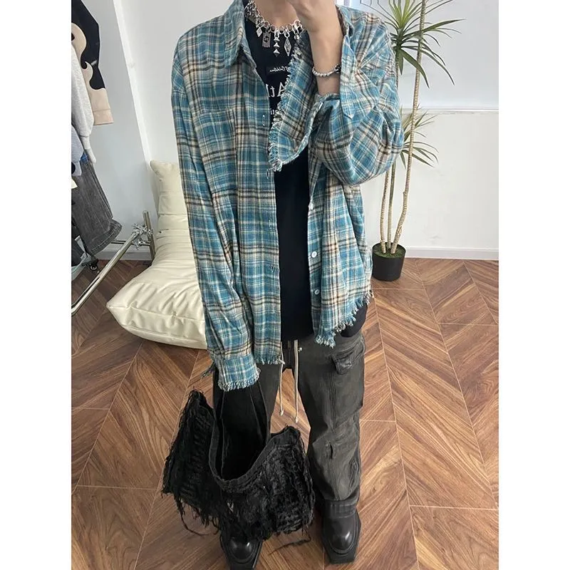 Toleet guys fashion casual Flannel Cleanfit Plaid Shirt Men's Spring and Autumn American Retro Vintage Shirt Couple's Coat