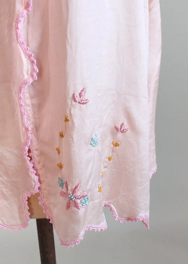 Vintage 1920s Embroidered Pink Silk Lounging Bed Jacket