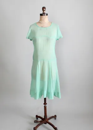 Vintage 1920s Mint Green Cotton Day Dress