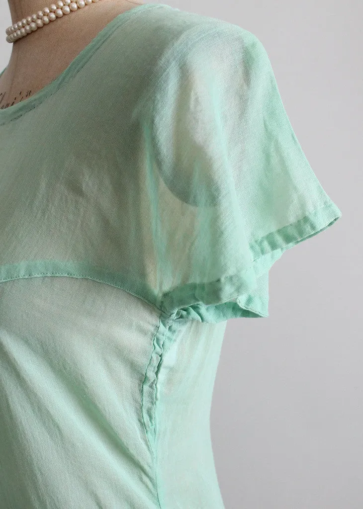 Vintage 1920s Mint Green Cotton Day Dress