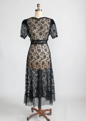 Vintage 1930s Black Lace Sweetheart Dress