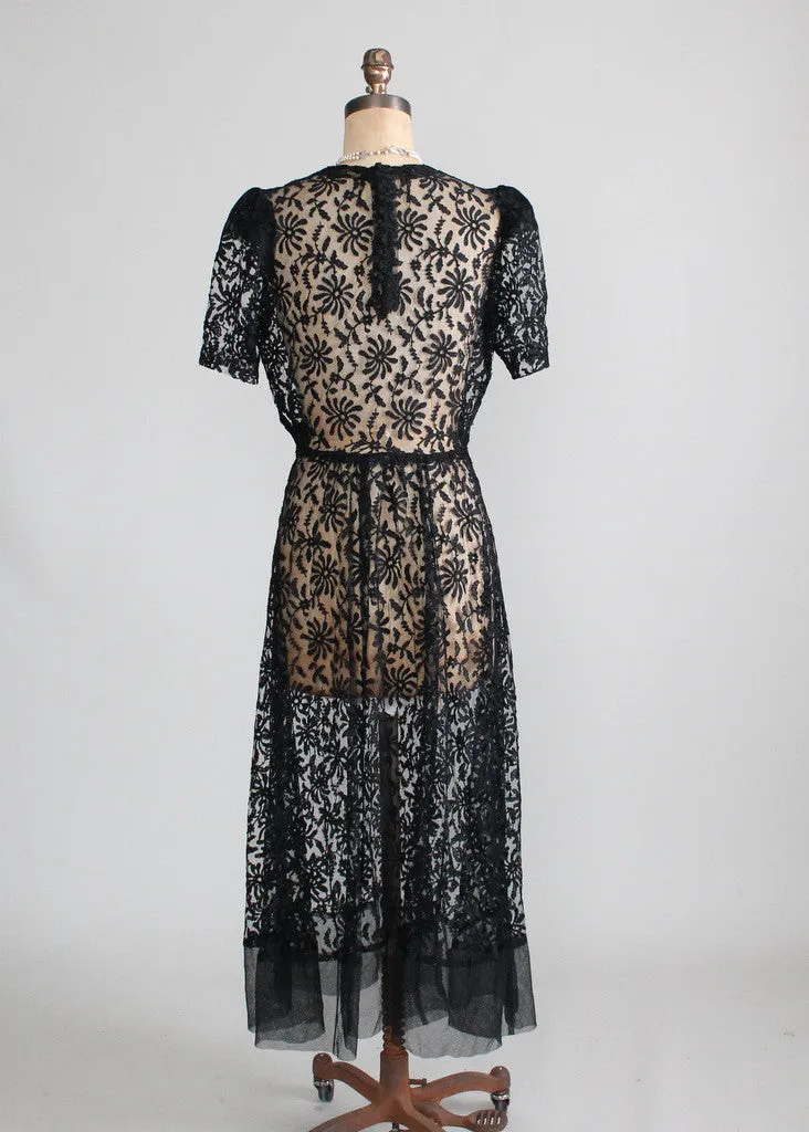 Vintage 1930s Black Lace Sweetheart Dress