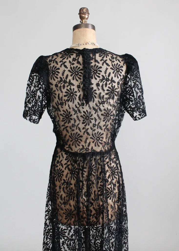 Vintage 1930s Black Lace Sweetheart Dress