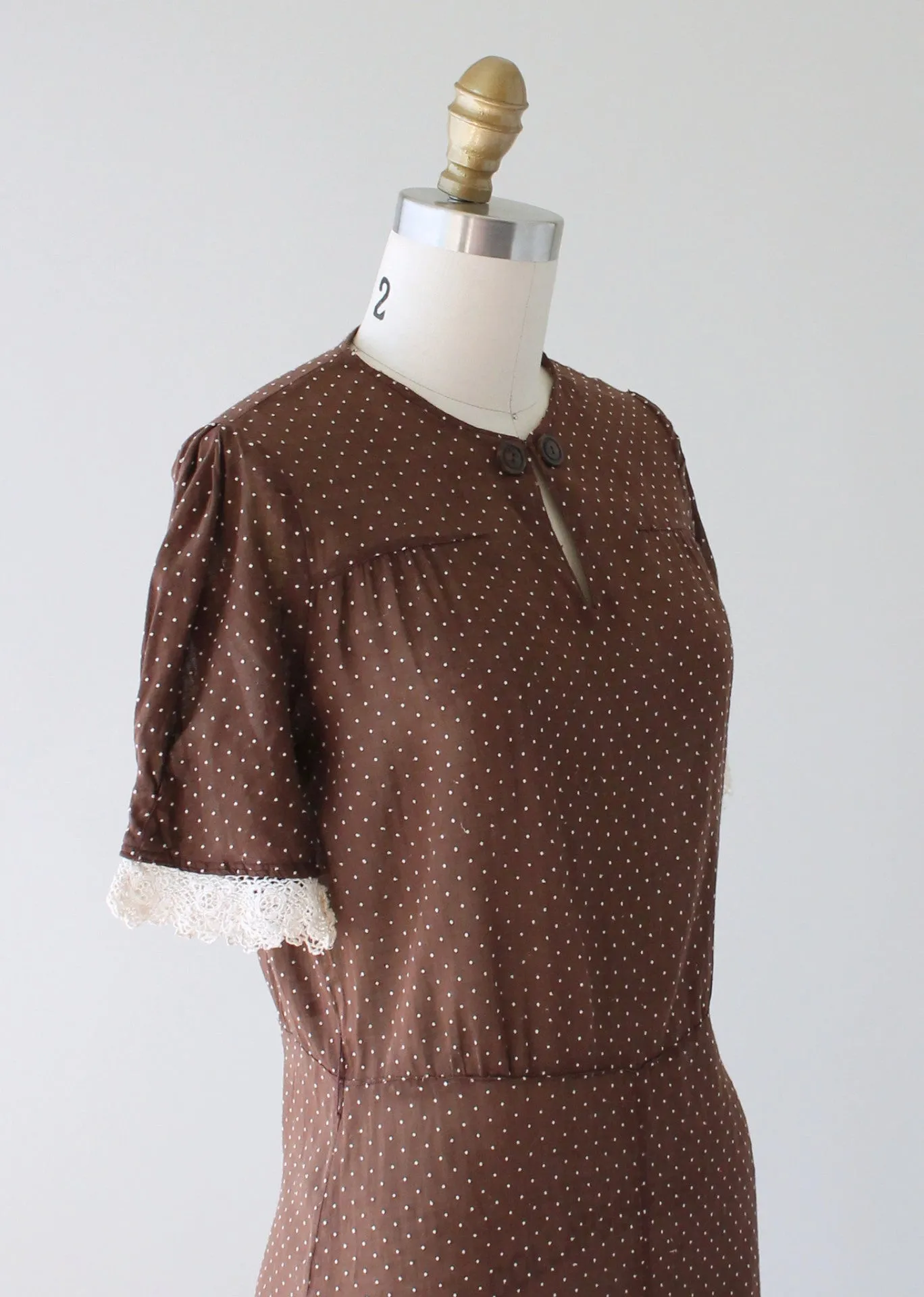 Vintage 1930s Brown Swiss Dot Day Dress