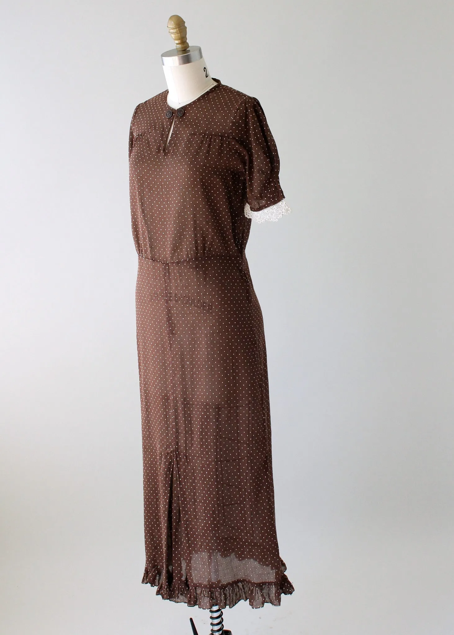 Vintage 1930s Brown Swiss Dot Day Dress