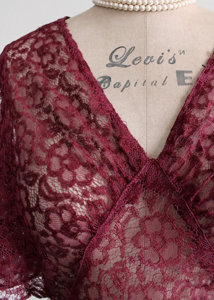 Vintage 1930s Cranberry Lace Evening Dress