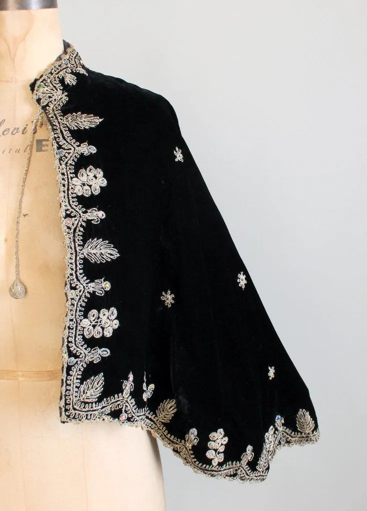 Vintage 1930s Embroidered Black Velvet Cape