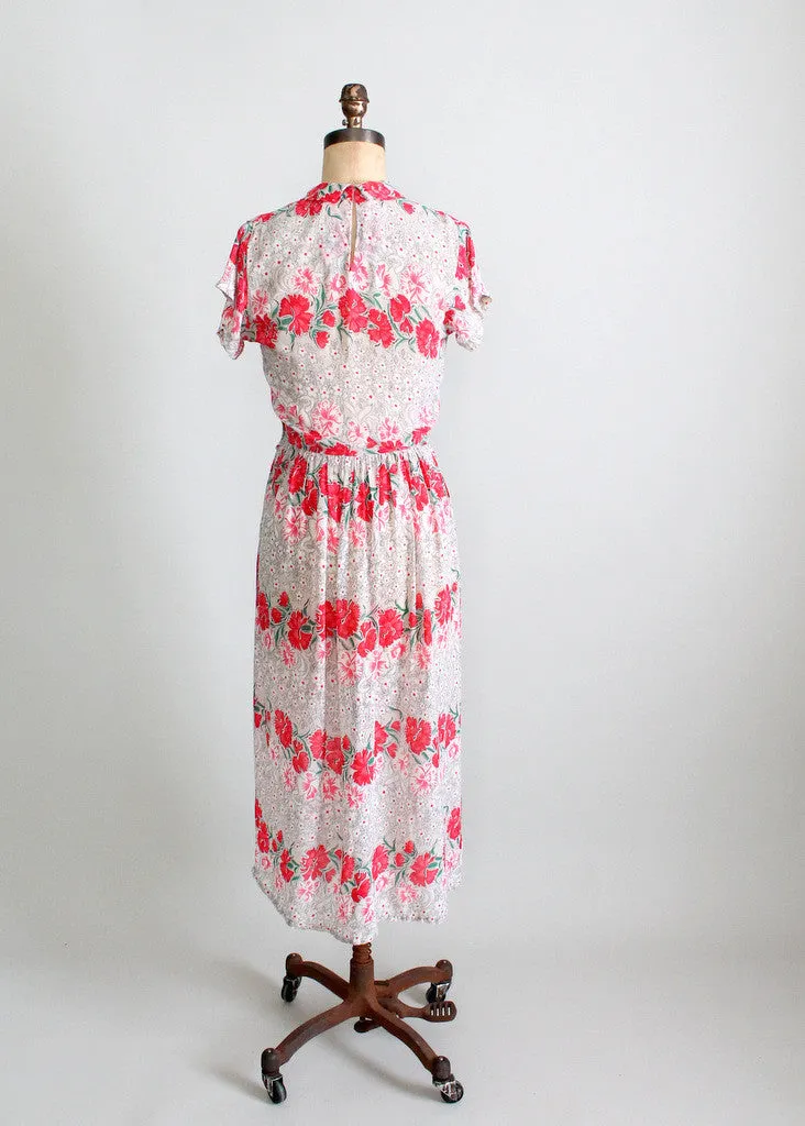 Vintage 1940s Floral Rayon Day Dress